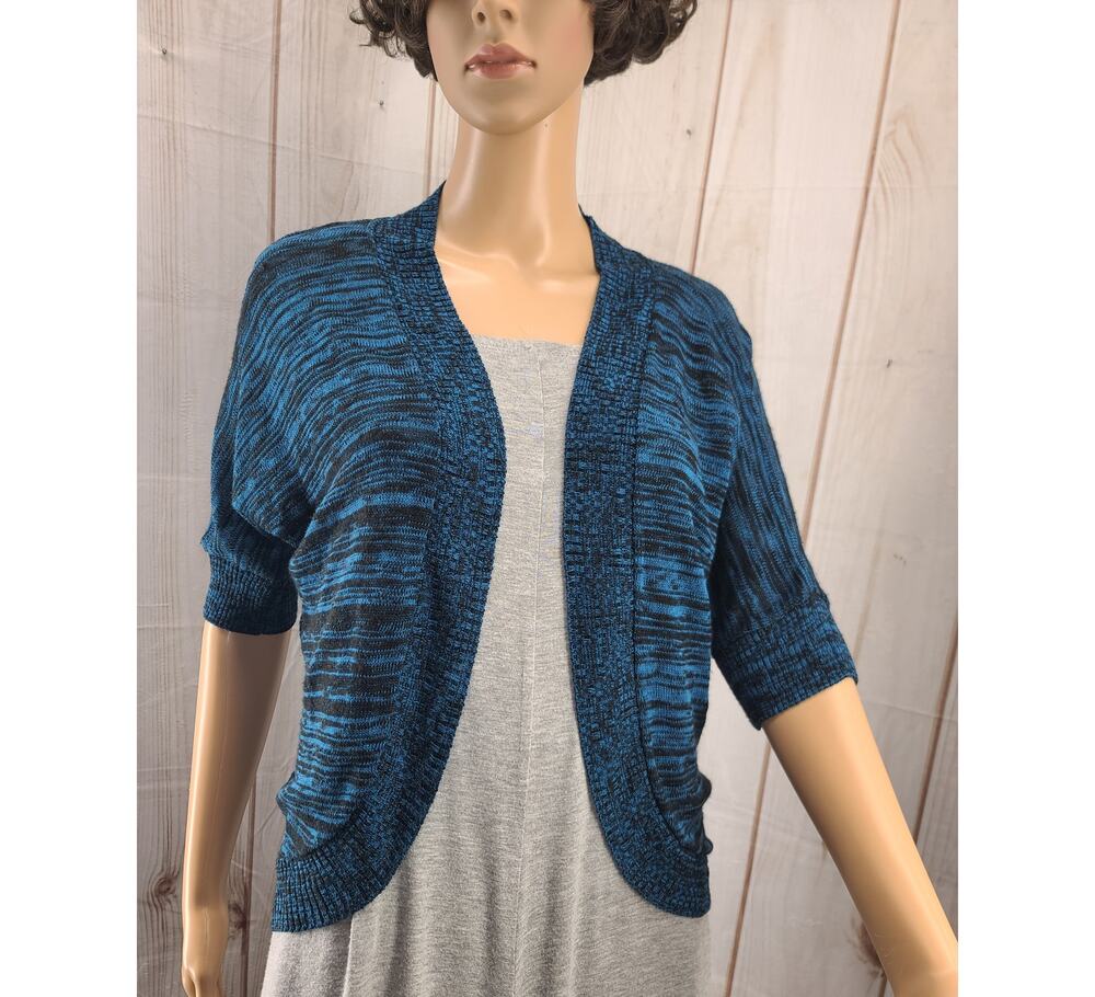 Maurices Women M Blue & Black Striped Open-Front Bolero Shrug Cardigan